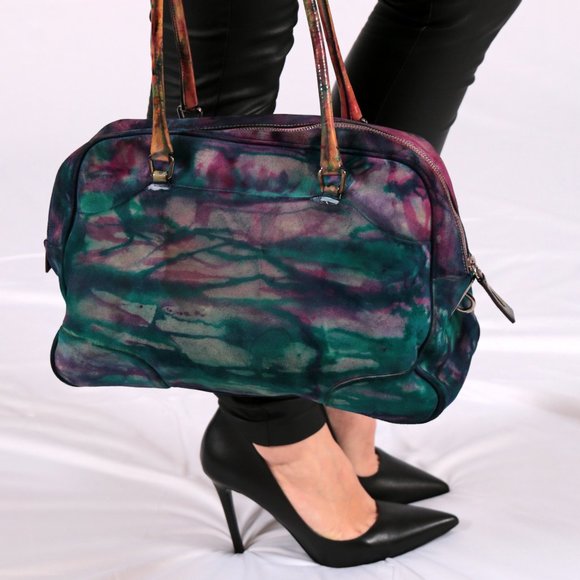 vintage Prada suede leather purse Matinee bowling Black navy green red purple - Picture 1 of 16